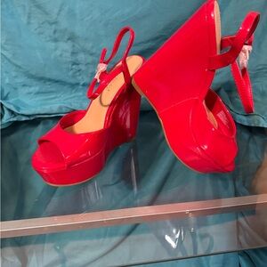 Shoe Dazzle Bold Red Wedge Sandals